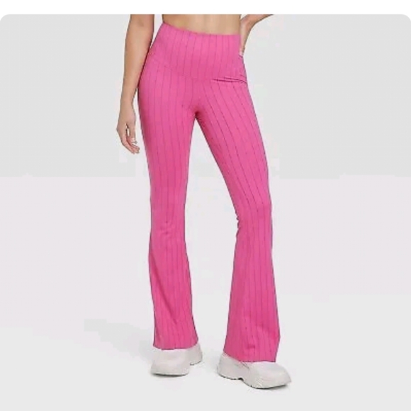 JoyLab Women's X-Long High-Rise Rib Flare Leggings Athletic Fit Stripes, Pink, - Picture 2 of 16